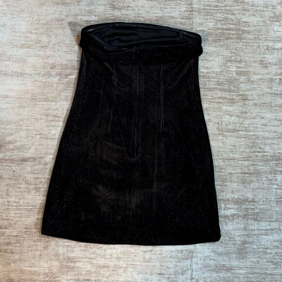 Urban Social Women Small Black Silver Metallic Velvet Strapless Midi Dress Retro - Picture 5 of 8